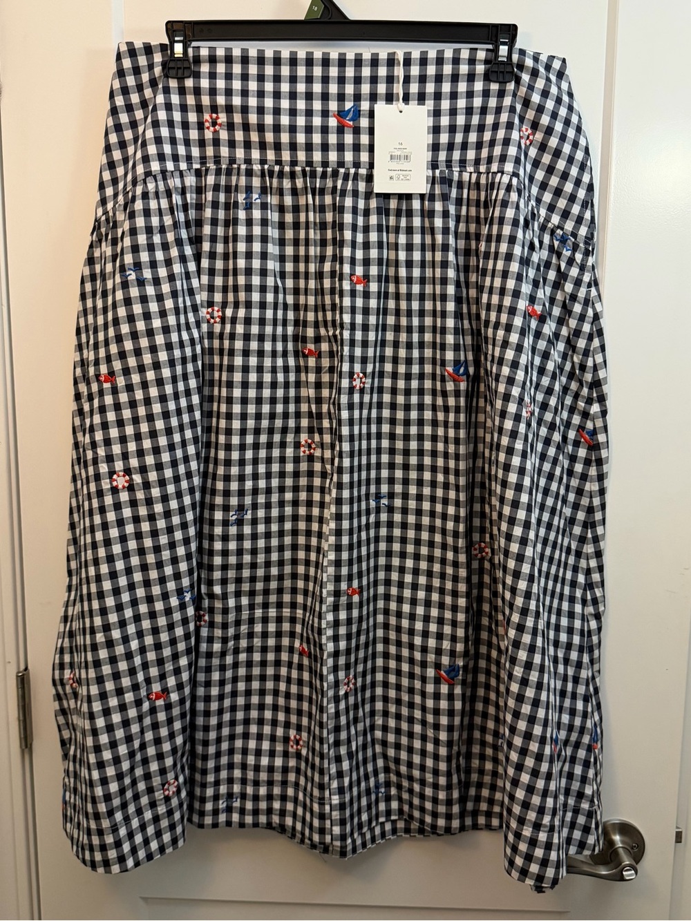 Size 16 Gingham Embroidered Midi Skirt in Navy & White - Picture 2 of 7